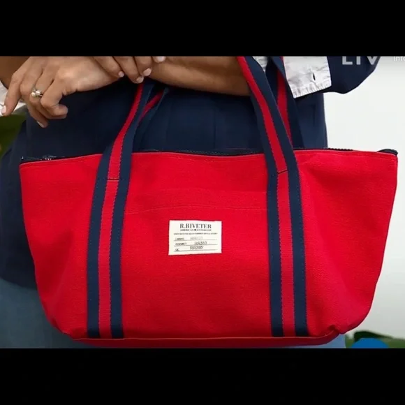 NWT R. Riveter Canvas Tote Bag in Cherry Red - Picture 3 of 3